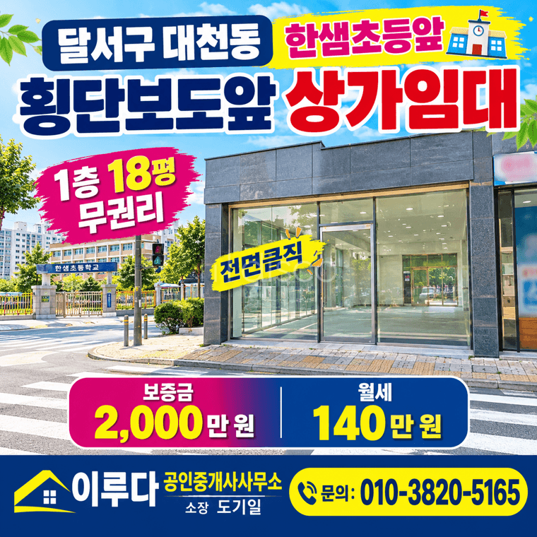 무권리 한샘초등 횡단보도앞 유동인구풍부 카페 소매점 프랜차이즈등 1