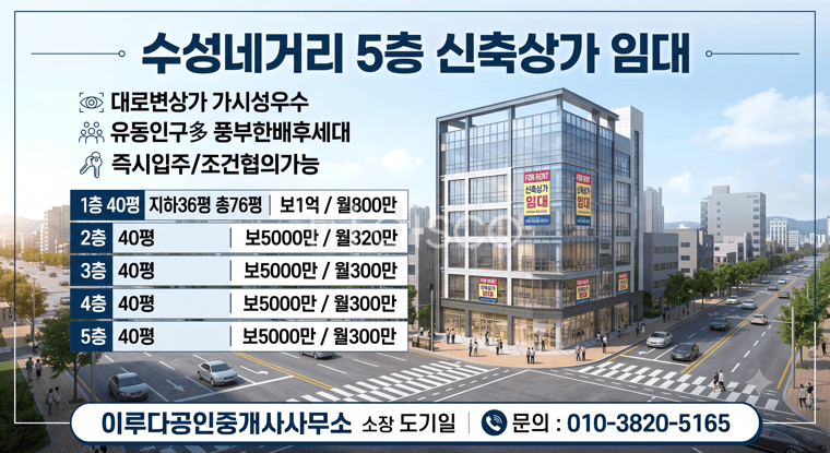 수성네거리 신축상가 준공임박 즉시입주 조건협의가능 유동인구多 풍부한배후세대