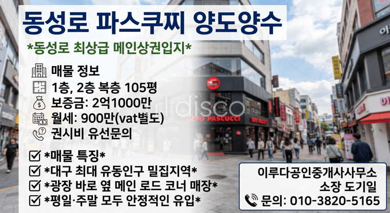 동성로메인상권 반월당역 초인접 유동인구바글바글 가시성노출우수 복층상가 1